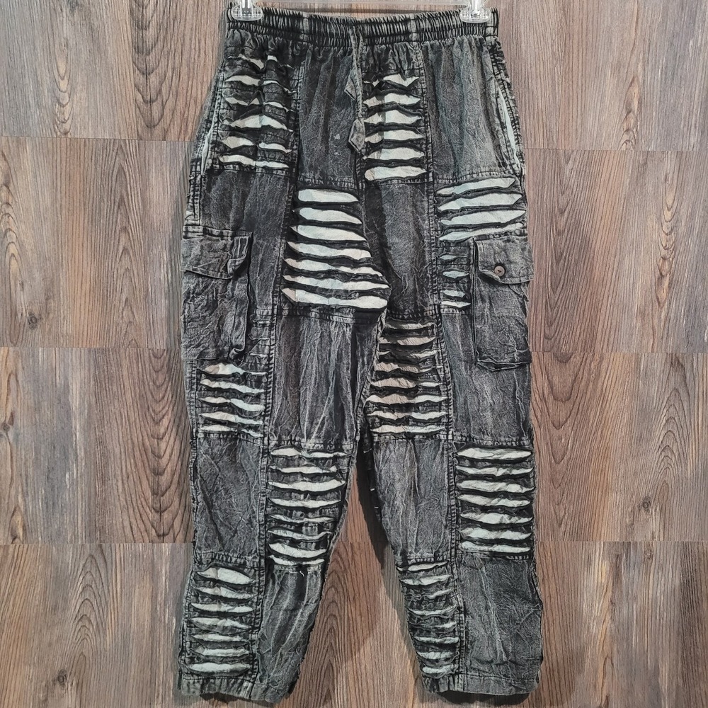 Earthbound 3D Distressed Ripped Pants Sz Mx27 Boho Grunge Hippie Festival Gypsy